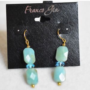 NIP Franco Gia Key Of Life Collection Lt.Blue Beaded Gold Tone Hook Earrings